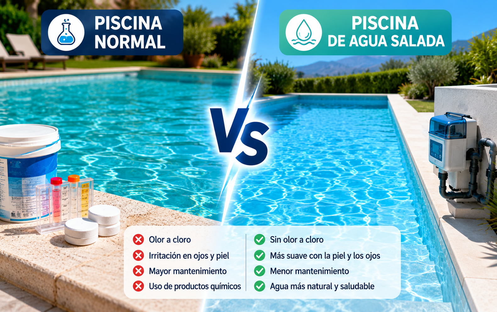 Piscina de Agua Salada vs Piscina de Cloro: Diferencias, Ventajas y Cuál Elegir en 2026